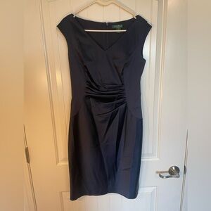 Lauren by Ralph Lauren navy office siren fitted satin body con dress size 8